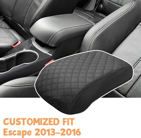 Center Console Cover Compatible with Ford Escape & Cmax 2013-2016, Leather Armrest Cover Lid Protector, Elbow Arm Rest Covering, Anti-Scratch, Black in Kuwait