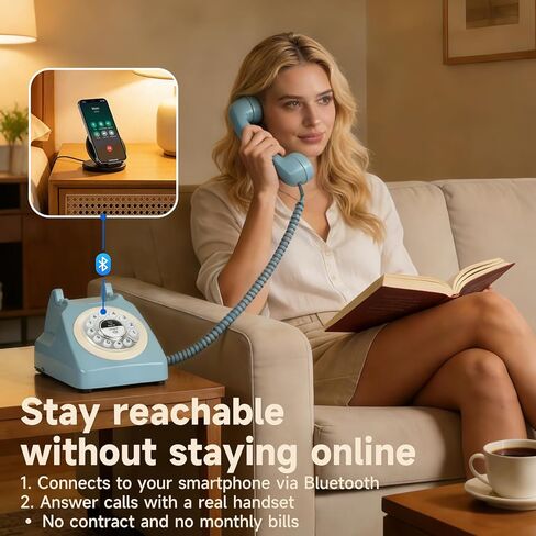 Bluetooth Landline Phone, Retro Bluetooth Home Phone, Vintage Old Fashioned Telephone with Speakerphone & Volume Control, Wireless Rechargeable Telephone for Bedroom, Home & Office, Blue in Saudi Arabia