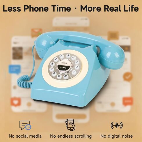 Bluetooth Landline Phone, Retro Bluetooth Home Phone, Vintage Old Fashioned Telephone with Speakerphone & Volume Control, Wireless Rechargeable Telephone for Bedroom, Home & Office, Blue in Saudi Arabia