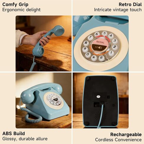 Bluetooth Landline Phone, Retro Bluetooth Home Phone, Vintage Old Fashioned Telephone with Speakerphone & Volume Control, Wireless Rechargeable Telephone for Bedroom, Home & Office, Blue in Saudi Arabia