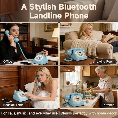 Bluetooth Landline Phone, Retro Bluetooth Home Phone, Vintage Old Fashioned Telephone with Speakerphone & Volume Control, Wireless Rechargeable Telephone for Bedroom, Home & Office, Blue in Saudi Arabia