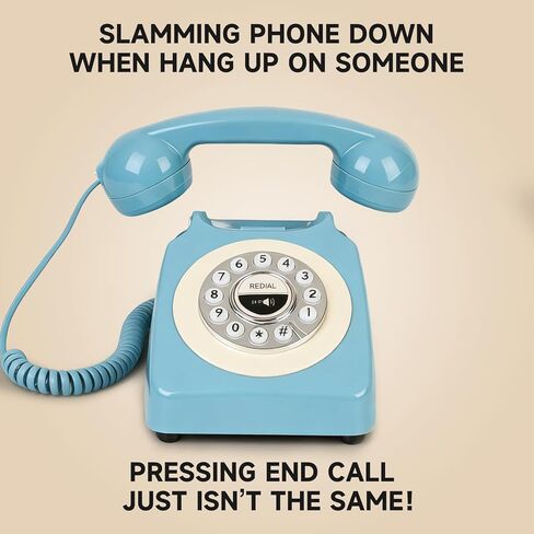 Bluetooth Landline Phone, Retro Bluetooth Home Phone, Vintage Old Fashioned Telephone with Speakerphone & Volume Control, Wireless Rechargeable Telephone for Bedroom, Home & Office, Blue in Saudi Arabia
