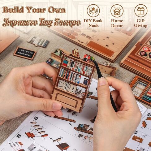 CUTEBEE Book Nook Kit - DIY Miniature House Japanese Kyoto Bookstore, Dollhouse Booknook for Adults, Tiny House Bookshelf Decor 3D Wooden Puzzle Gifts (Antique Bookery of Kyoto) - 333 Pieces in Saudi Arabia