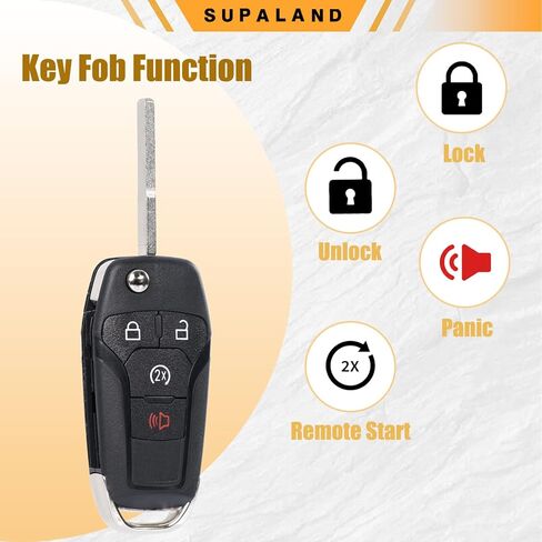 SUPALAND Flip Key Fob Shell Case Replacement Fits for Ford F150 F250 F350 F-150 F-250 Bronco Ranger Raptor 2015-2022 4-Button Remote Start Key Housing N5F-A08TDA 164-R8134 in Kuwait