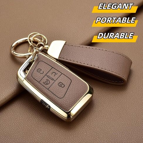 غطاء Key Fob متوافق مع سيارة Volkswagen VW Atlas Tiguan Jetta Passat Golf Alltrack Arteon Taos، جلد علوي + غطاء غطاء مفتاح من مادة TPU (5 أزرار، بني) in Kuwait
