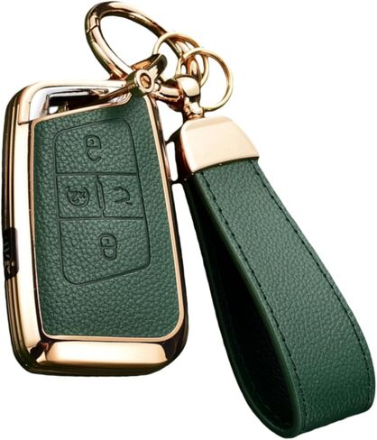 غطاء Key Fob متوافق مع سيارة Volkswagen VW Atlas Tiguan Jetta Passat Golf Alltrack Arteon Taos، جلد علوي + غطاء غطاء مفتاح من مادة TPU (5 أزرار، بني) in Kuwait