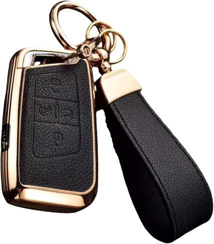 غطاء Key Fob متوافق مع سيارة Volkswagen VW Atlas Tiguan Jetta Passat Golf Alltrack Arteon Taos، جلد علوي + غطاء غطاء مفتاح من مادة TPU (5 أزرار، بني) in Kuwait