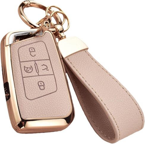 غطاء Key Fob متوافق مع سيارة Volkswagen VW Atlas Tiguan Jetta Passat Golf Alltrack Arteon Taos، جلد علوي + غطاء غطاء مفتاح من مادة TPU (5 أزرار، بني) in Kuwait