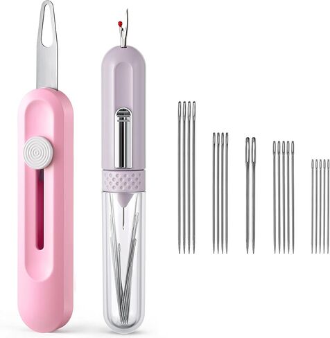 Needle Threaders Kit, Upgraded 5-in-1 Automatic Needle Threaders for Quick Threading with Seam Ripper, Needles Minder, Thimble & 20 Sewing Needles, Fit Hand Sewing, Embroidery, Cross Stitch, Repairs in Kuwait