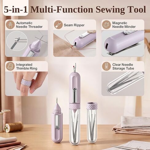 Needle Threaders Kit, Upgraded 5-in-1 Automatic Needle Threaders for Quick Threading with Seam Ripper, Needles Minder, Thimble & 20 Sewing Needles, Fit Hand Sewing, Embroidery, Cross Stitch, Repairs in Kuwait