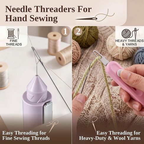 Needle Threaders Kit, Upgraded 5-in-1 Automatic Needle Threaders for Quick Threading with Seam Ripper, Needles Minder, Thimble & 20 Sewing Needles, Fit Hand Sewing, Embroidery, Cross Stitch, Repairs in Kuwait
