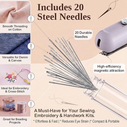 Needle Threaders Kit, Upgraded 5-in-1 Automatic Needle Threaders for Quick Threading with Seam Ripper, Needles Minder, Thimble & 20 Sewing Needles, Fit Hand Sewing, Embroidery, Cross Stitch, Repairs in Kuwait