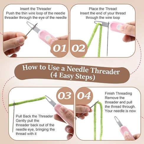 Needle Threaders Kit, Upgraded 5-in-1 Automatic Needle Threaders for Quick Threading with Seam Ripper, Needles Minder, Thimble & 20 Sewing Needles, Fit Hand Sewing, Embroidery, Cross Stitch, Repairs in Kuwait
