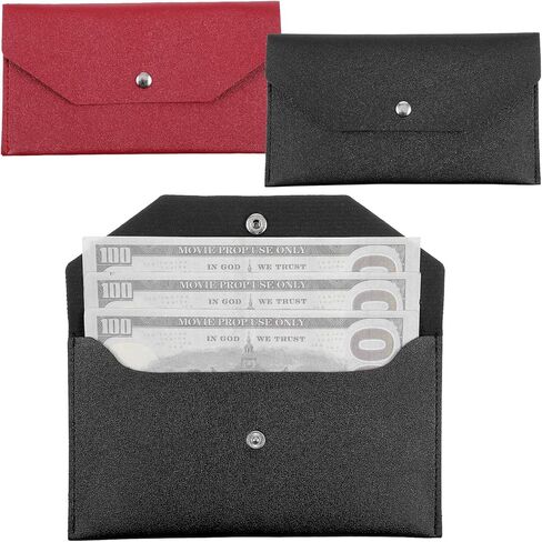 2PCS PU Leather Cash Envelope Wallet for Women, Reusable Envelope Wallet, Reusable Leather Cash Envelopes Wallets for Women Men Bill Planner in Kuwait
