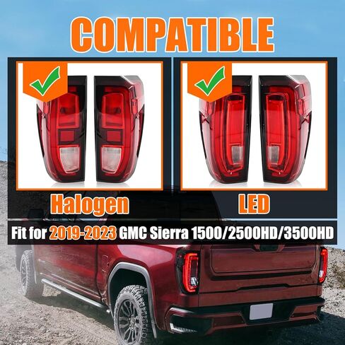 مصابيح خلفية LED لـ 2019-2023 GMC Sierra 1500/2500HD/3500HD مجموعة المصابيح الخلفية [لطراز هالوجين المصنع وLED] مع برنامج تشغيل الرسوم المتحركة ومصباح خلفي جانب الركاب in Kuwait