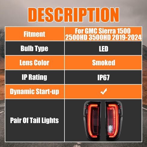 مصابيح خلفية LED لـ 2019-2023 GMC Sierra 1500/2500HD/3500HD مجموعة المصابيح الخلفية [لطراز هالوجين المصنع وLED] مع برنامج تشغيل الرسوم المتحركة ومصباح خلفي جانب الركاب in Kuwait