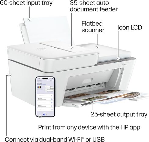 طابعة HP DeskJet 4327 اللاسلكية الكل في واحد نافثة للحبر ملونة، ماسح ضوئي، ناسخة، الأفضل للمنزل، تجربة 6 أشهر من الحبر الفوري، قادرة على الذكاء الاصطناعي (B3ZF6A) in Kuwait