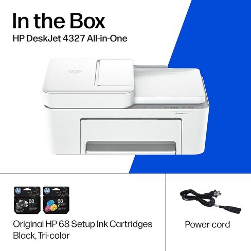 طابعة HP DeskJet 4327 اللاسلكية الكل في واحد نافثة للحبر ملونة، ماسح ضوئي، ناسخة، الأفضل للمنزل، تجربة 6 أشهر من الحبر الفوري، قادرة على الذكاء الاصطناعي (B3ZF6A) in Kuwait