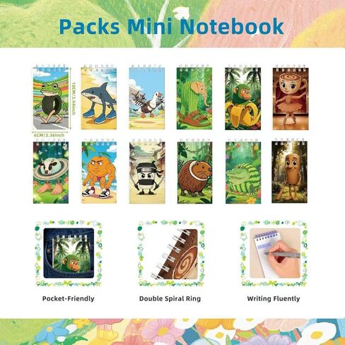 Brainrot Pocket Note Pads 12PCS, 4x2.7 Inch Mini Spiral Notebooks for Kids- Cute Small Notebook Set Ideal for Brainrot Party Favors, Work & School in Saudi Arabia