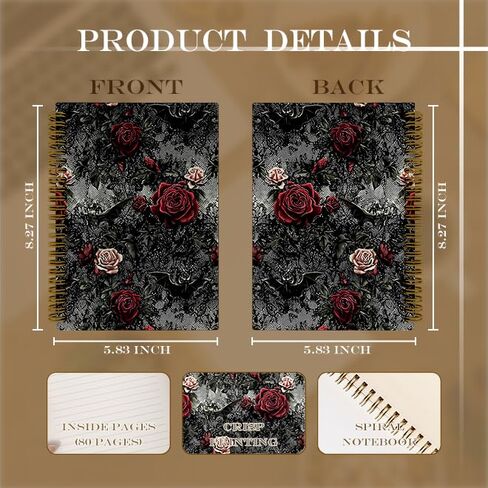 JTRYHRERE Black and Red Romantic Goth Rose Floral Spiral Notebook for Work Study, Whimsical Gothic Flower Bat Lace Aesthetic Notebook Journal for Women Note Taking, 5.5x8.3 Inch in Kuwait