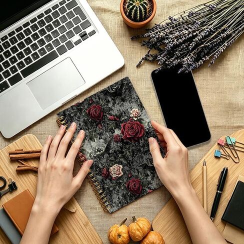 JTRYHRERE Black and Red Romantic Goth Rose Floral Spiral Notebook for Work Study, Whimsical Gothic Flower Bat Lace Aesthetic Notebook Journal for Women Note Taking, 5.5x8.3 Inch in Kuwait