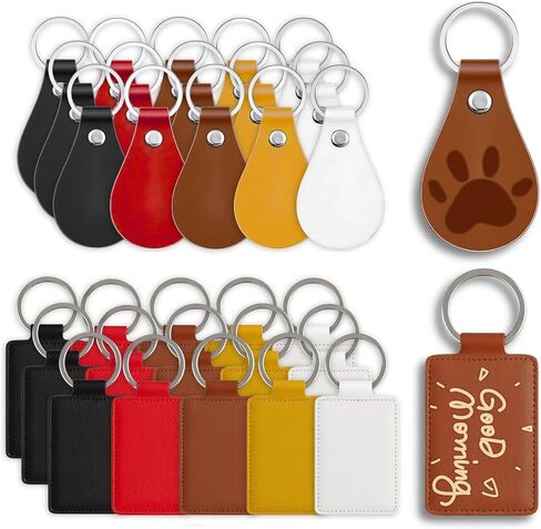 30 Pack Leather Keychain Blanks for Laser Engraver, Assorted Round and Rectangular Key Fobs Bulk, Faux Keychain Making Kit with Rings for Vinyl Projects Custom Gifts in Saudi Arabia
