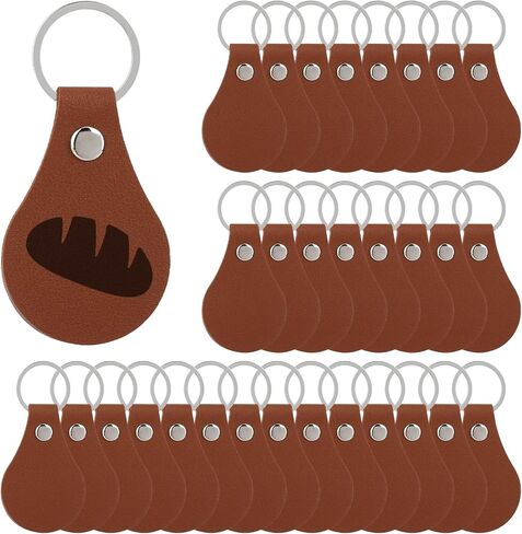 50 Pcs PU Leather Keychain Fob Kit with Rivets and Key Ring Laser Engraving Blanks Leather Key Chain Bulk for DIY Stamping Crafts Making Working Brown Color in Saudi Arabia