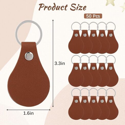 50 Pcs PU Leather Keychain Fob Kit with Rivets and Key Ring Laser Engraving Blanks Leather Key Chain Bulk for DIY Stamping Crafts Making Working Brown Color in Saudi Arabia