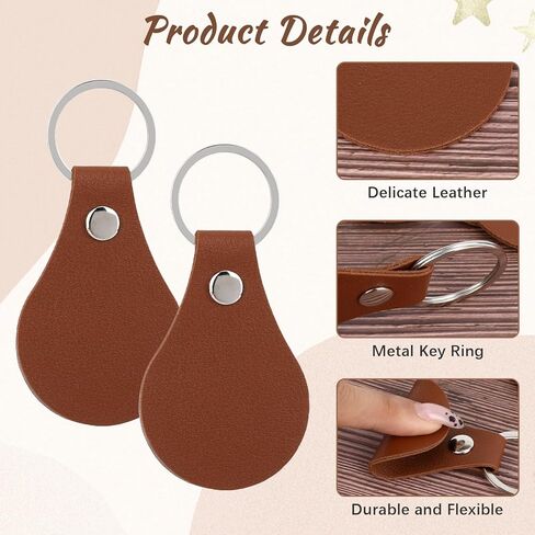 50 Pcs PU Leather Keychain Fob Kit with Rivets and Key Ring Laser Engraving Blanks Leather Key Chain Bulk for DIY Stamping Crafts Making Working Brown Color in Saudi Arabia