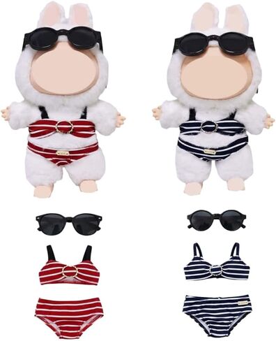 Cute Summer Bikini Doll Clothes 3pcs Set for Labubu Compatible 15 17cm Figure Sunglasses Top Pants 2 Color Set Gift (Blue+red) in Saudi Arabia