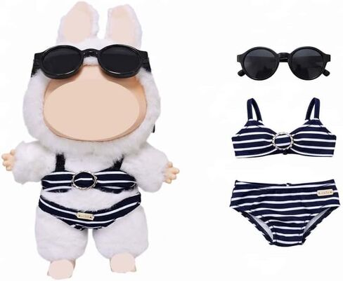 Cute Summer Bikini Doll Clothes 3pcs Set for Labubu Compatible 15 17cm Figure Sunglasses Top Pants 2 Color Set Gift (Blue+red) in Saudi Arabia