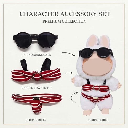 Cute Summer Bikini Doll Clothes 3pcs Set for Labubu Compatible 15 17cm Figure Sunglasses Top Pants 2 Color Set Gift (Blue+red) in Saudi Arabia