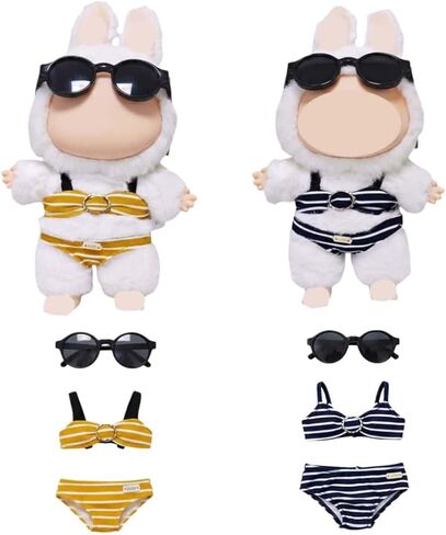 Cute Summer Bikini Doll Clothes 3pcs Set for Labubu Compatible 15 17cm Figure Sunglasses Top Pants 2 Color Set Gift (Blue+red) in Saudi Arabia