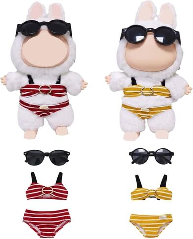 Cute Summer Bikini Doll Clothes 3pcs Set for Labubu Compatible 15 17cm Figure Sunglasses Top Pants 2 Color Set Gift (Blue+red) in Saudi Arabia