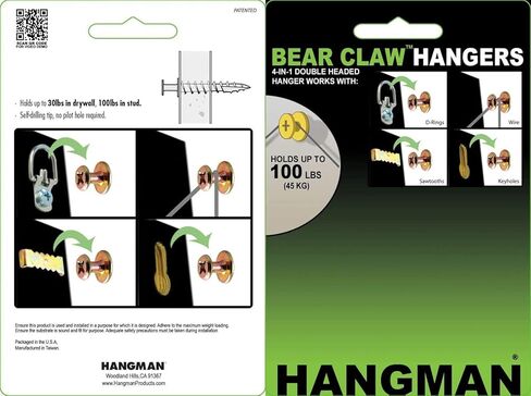 Hangman Double-Headed Bear Claw Hangers – 4-in-1 Hooks for D-Rings, Wire, Sawtooths & Keyholes: BCK-25 , Gold in Kuwait