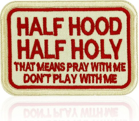 Half Hood Half Holy Patch 3 Inch Religious God Faith Prayers Embroidered Patches Iron On Sew On for Backpack, Jacket, Hat, Jeans DIY Uniform Clothes Gift for Men Women Kid Size 3 Inches in Kuwait