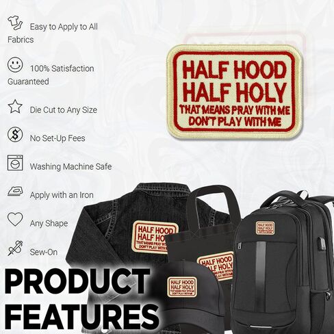 Half Hood Half Holy Patch 3 Inch Religious God Faith Prayers Embroidered Patches Iron On Sew On for Backpack, Jacket, Hat, Jeans DIY Uniform Clothes Gift for Men Women Kid Size 3 Inches in Kuwait