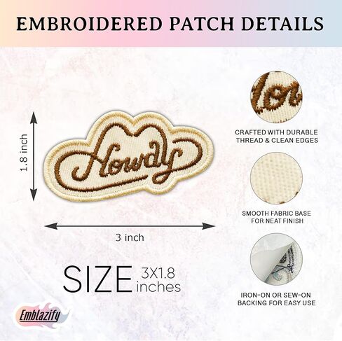 Howdy Cowboy Hat Embroidered Patch Western Fabric Applique Embroidery Patches Southern Cowgirl Midwest Country Life Iron On Sew On Patches for Clothes Jeans Hats Gifts for Adults Kids 3x1.8 Inches in Kuwait