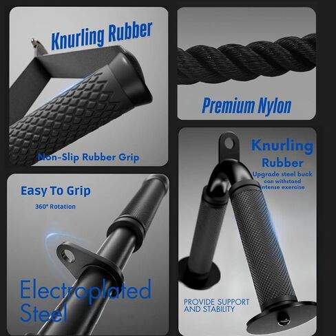 Workout Attachment Set | Revolving Cable Bar | Tricep Press Down Bar | Tricep Press Down Rope | Double D Handle | 2X Pull Down Handles in Kuwait