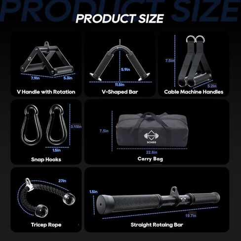 Workout Attachment Set | Revolving Cable Bar | Tricep Press Down Bar | Tricep Press Down Rope | Double D Handle | 2X Pull Down Handles in Kuwait
