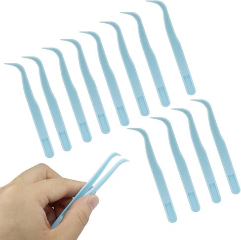 Coufce 12pc Plastic Tweezers, 4.5 Inch Bent Tweezers for DIY Jewelry Making, Crafts, Baking Decoration, Reptile Feeding & Bead Craft Tools (Blue) in Kuwait