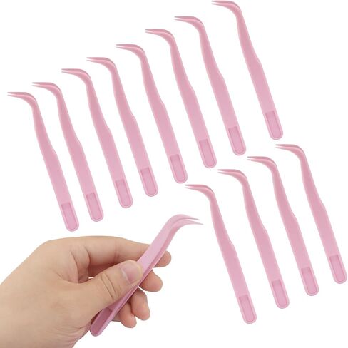 Coufce 12pc Plastic Tweezers, 4.5 Inch Bent Tweezers for DIY Jewelry Making, Crafts, Baking Decoration, Reptile Feeding & Bead Craft Tools (Blue) in Kuwait