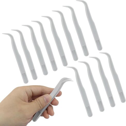 Coufce 12pc Plastic Tweezers, 4.5 Inch Bent Tweezers for DIY Jewelry Making, Crafts, Baking Decoration, Reptile Feeding & Bead Craft Tools (Blue) in Kuwait