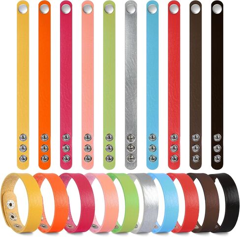 TXIN Faux Leather Snap Bracelets Blank Colorful Adjustable Plain PU Leather Wristband for DIY Jewelry Making Women Men Cuff Wrist Crafts in Kuwait