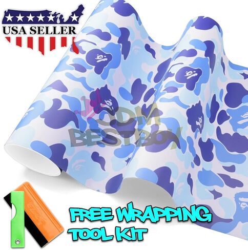 Free Tool Kit Camouflage Ape Blue Car Vinyl Wrap Sticker Decal Air Release Bubble Free Self Adhseive Decoration Film - 12"x60" (1FTx5FT) in Saudi Arabia