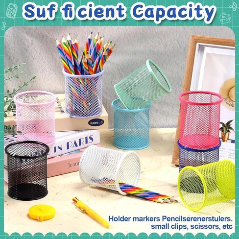 Pasimy 9 Pack Metal Pen Holder, Colorful Mini Pencil Cup Desktop Round Mesh Pencil Bucket Makeup Brush Organizer for Classroom School Office Stationery Supplies in Saudi Arabia