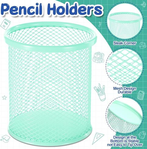 Pasimy 9 Pack Metal Pen Holder, Colorful Mini Pencil Cup Desktop Round Mesh Pencil Bucket Makeup Brush Organizer for Classroom School Office Stationery Supplies in Saudi Arabia