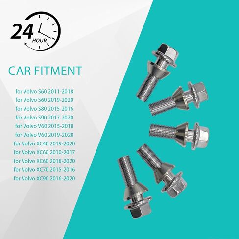 31423735 M14x1.5 Wheel Lug Bolts Nuts Hub for Volvo S60 2011-2018 for Volvo S60 2019-2020 for Volvo S80 2015-2016 for Volvo S90 2017-2020 5pcs in Saudi Arabia
