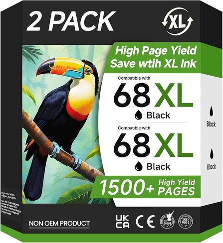 68XL 68 Ink Cartridges Black Combo Pack Compatible for HP68 68 XL 68 Ink Cartridges for HP Printers Replacement for HP Ink 68 68e for Envy 6155e 6100e 6152e 6500e 6552e 6555e 6558e(2 Black) in Saudi Arabia