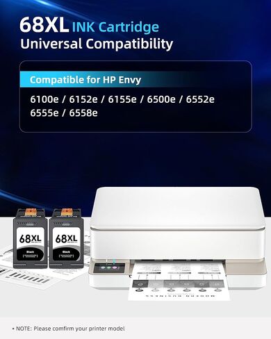 68XL 68 Ink Cartridges Black Combo Pack Compatible for HP68 68 XL 68 Ink Cartridges for HP Printers Replacement for HP Ink 68 68e for Envy 6155e 6100e 6152e 6500e 6552e 6555e 6558e(2 Black) in Saudi Arabia